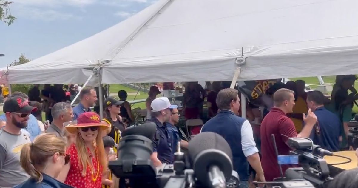 This Twitter screen shot shows Ron DeSantis attending the Iowa-Iowa St. football game on Sept. 9, 2023.