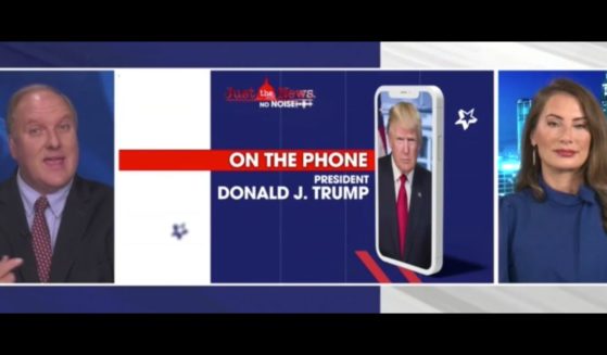 This Rumble screen shot shows an interview with former President Donald Trump on Real America's Voice.