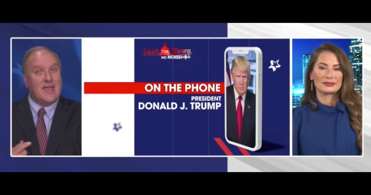 This Rumble screen shot shows an interview with former President Donald Trump on Real America's Voice.
