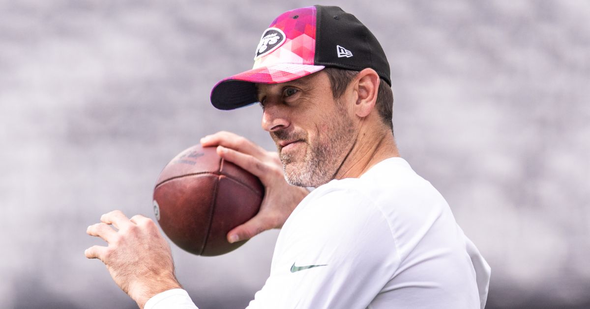 Aaron Rodgers of the New York Jets throws the football prior to his team's game against the Philadelphia Eagles at MetLife Stadium in East Rutherford, New Jersey, on Oct. 15.
