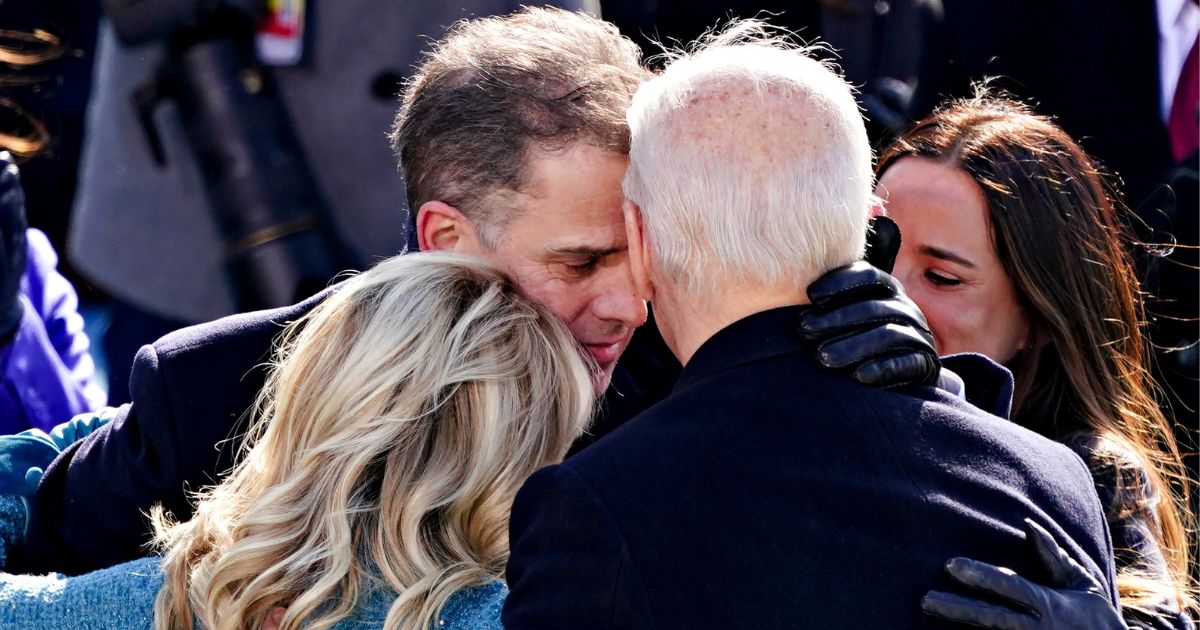 President Joe Biden is embraced by his son Hunter Biden, first lady Jill Biden and daughter Ashley Biden after being sworn in at the U.S. Capitol in Washington, D.C., on Jan. 20, 2021.