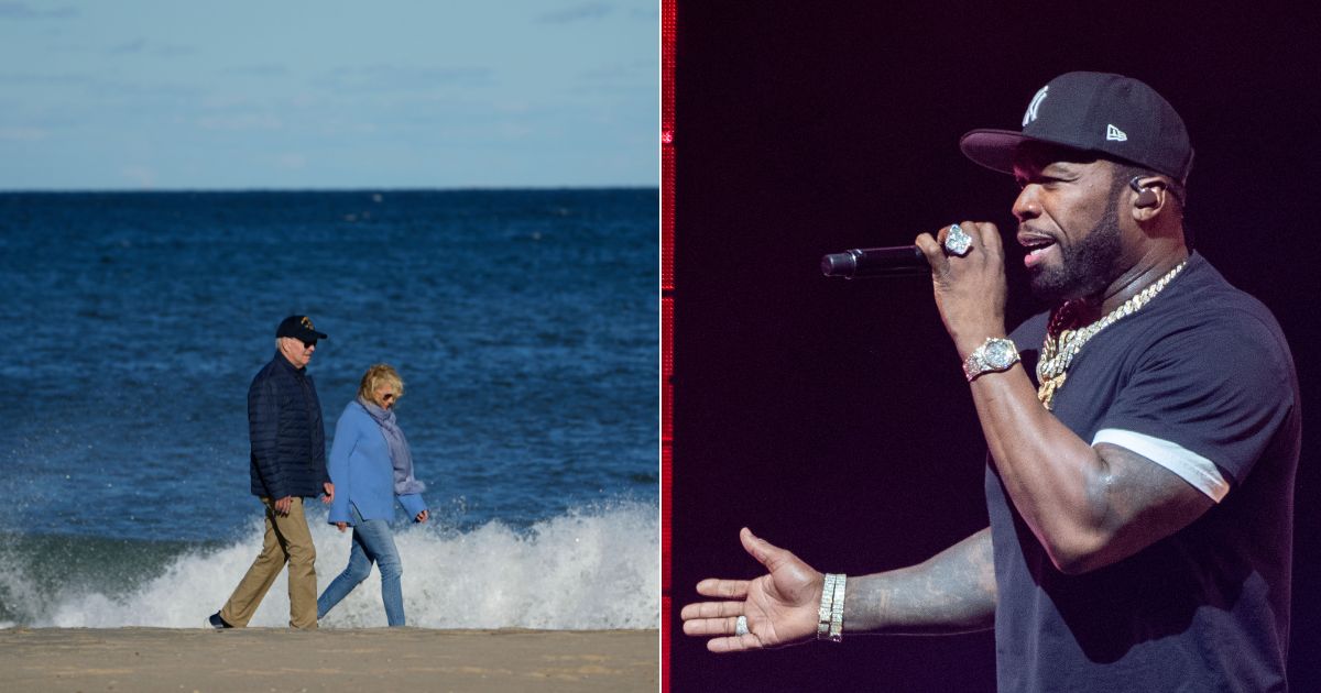 Despite severe tensions in the Middle East between Israel and Hamas, President Joe Biden and first lady Jill Biden, left, took some time this weekend to vacation on the beach in Delaware. This prompted rapper 50 Cent, right, to take to Instagram on Sunday to chastise the president for his poor timing.
