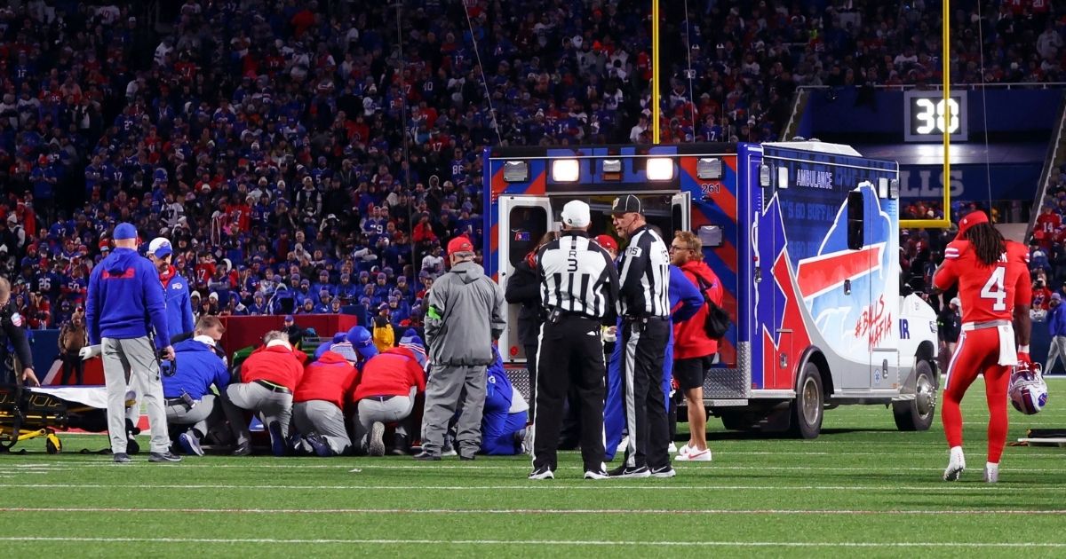 On Sunday, Buffalo Bills running back Damien Harris was loaded into an ambulance by medical staff during the first half of the "Sunday Night Football" game against the New York Giants in Orchard Park, New York.