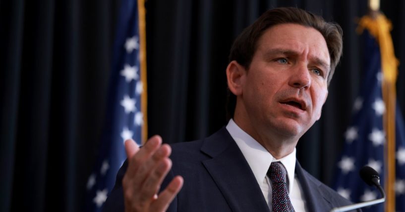Republican presidential candidate Florida Gov. Ron DeSantis speaks during a campaign event at The Vault in Tampa on Thursday.