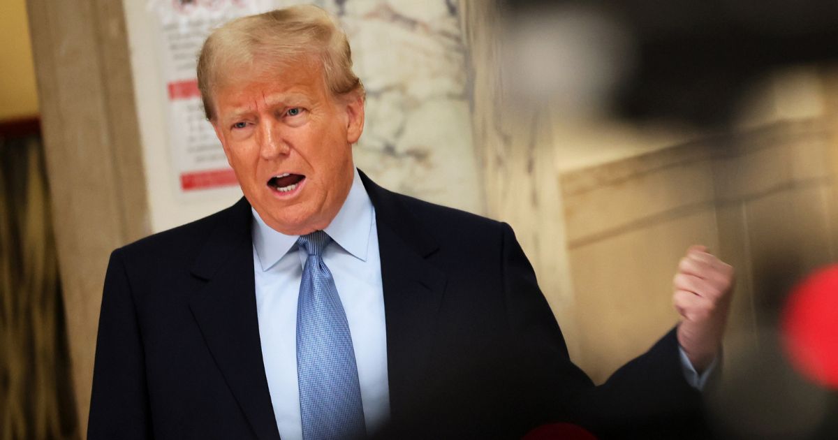 Former President Donald Trump speaks during a break in the civil fraud trial at the New York State Supreme Court in New York City on Wednesday.