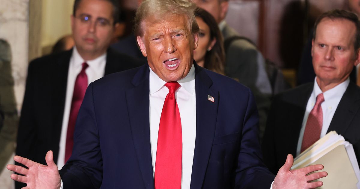 Former President Donald Trump speaks as the court takes a lunch break during his civil fraud trial at New York State Supreme Court in New York City on Tuesday.