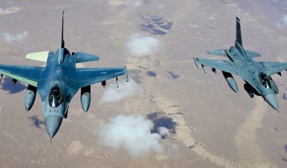 U.S. F-16 Fighting Falcon aircraft assigned to the 55th Expeditionary Fighter Squadron conduct aerial operations in the U.S. Air Forces Central area of responsibility on May 8, 2022.