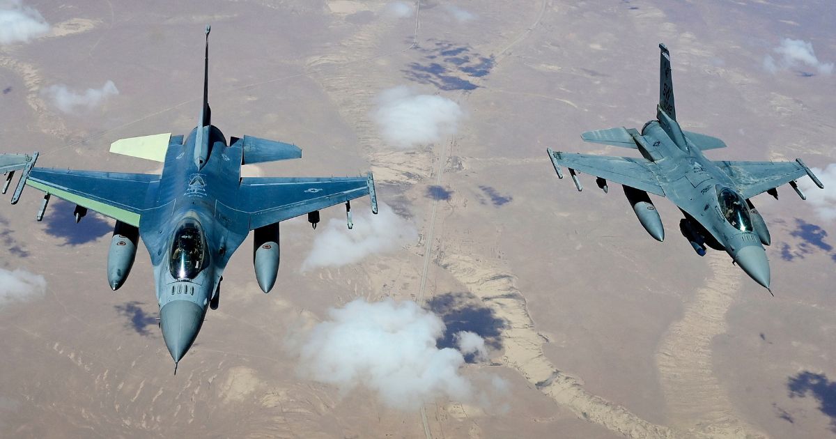 U.S. F-16 Fighting Falcon aircraft assigned to the 55th Expeditionary Fighter Squadron conduct aerial operations in the U.S. Air Forces Central area of responsibility on May 8, 2022.