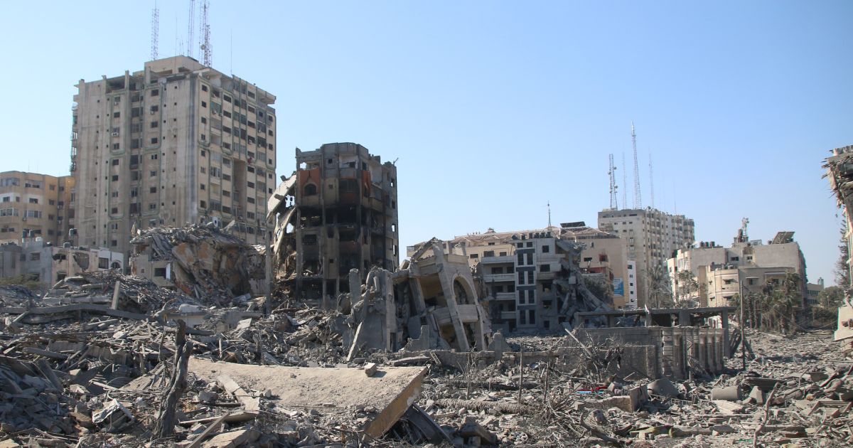 Bombed-out buildings are seen in Gaza City, Gaza, after Israeli airstrikes on Oct. 13.