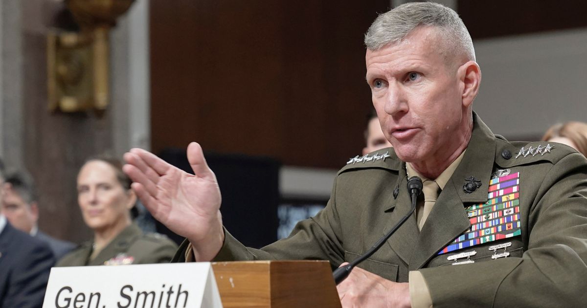 Marine Gen. Eric Smith testifies during the Senate Armed Services hearing on his nomination to lead the U.S. Marine Corps on Capitol Hill in Washington, D.C., on June 13. Smith was hospitalized on Sunday following a medical emergency.