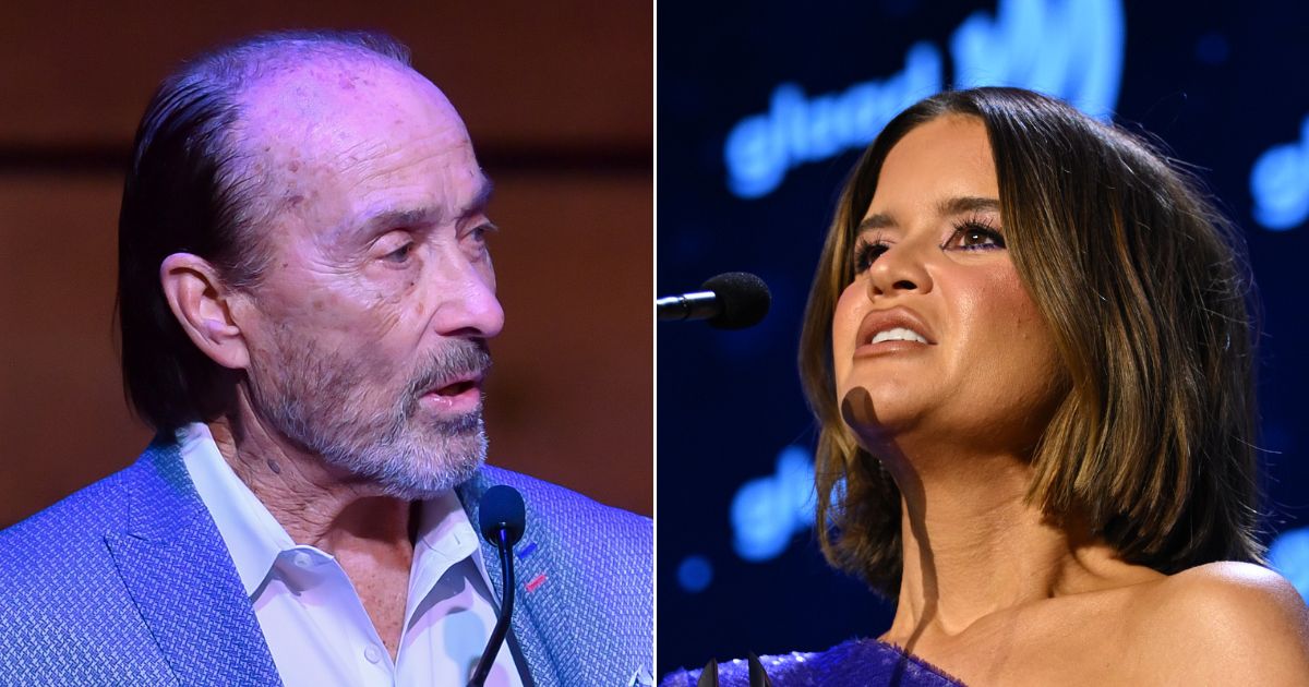 At left, Lee Greenwood speaks during the Charlie Daniels Patriot Awards Dinner at City Winery in Nashville, Tennessee, on Sept. 13. At right, Maren Morris accepts her award for media excellence during the 34th annual GLAAD Media Awards at Hilton in New York City on May 13.