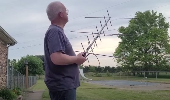 Ham radio enthusiast Doug made a video of himself earlier this summer using his ham radio in his backyard to contact the International Space Station.
