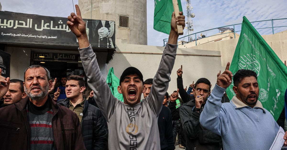 Supporters of the Hamas movement rally in Khan Yunis in the southern Gaza Strip on Jan. 13.