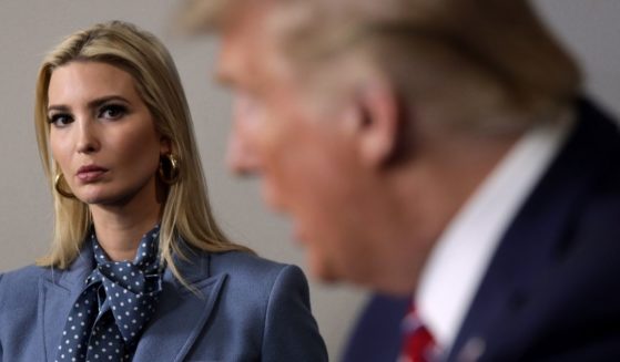 Ivanka Trump watches her father, then-President Donald Trump, speak during a news conference in the James Brady Press Briefing Room at the White House in Washington on March 20, 2020.