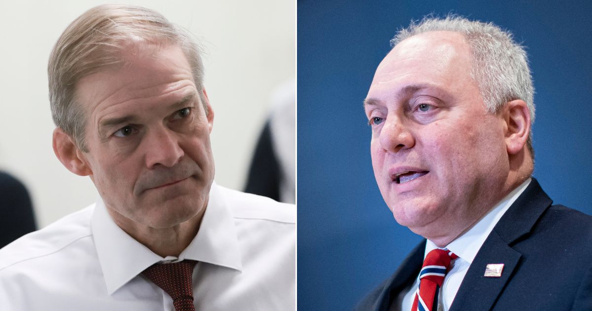 Republican Rep. Jim Jordan of Ohio, left, and House Majority Leader Steve Scalise, right, are the leading candidates for speaker of the House.