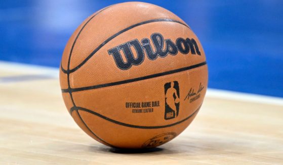 The NBA logo is displayed on a basketball during the game between the Washington Wizards and the Caharlotte Hornets in Washington, D.C., on Nov. 20, 2022. Recently, the NBA's Los Angeles Lakers faced backlash online after posting about an upcoming "pride" night event.