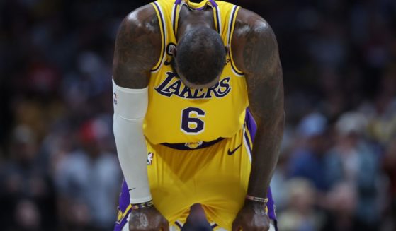 LeBron James of the Los Angeles Lakers reacts after losing to the Denver Nuggets in Game 2 of the Western Conference Finals in Denver on May 18.