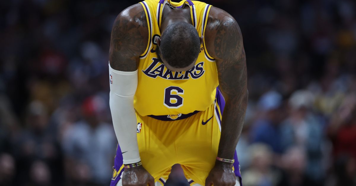 LeBron James of the Los Angeles Lakers reacts after losing to the Denver Nuggets in Game 2 of the Western Conference Finals in Denver on May 18.
