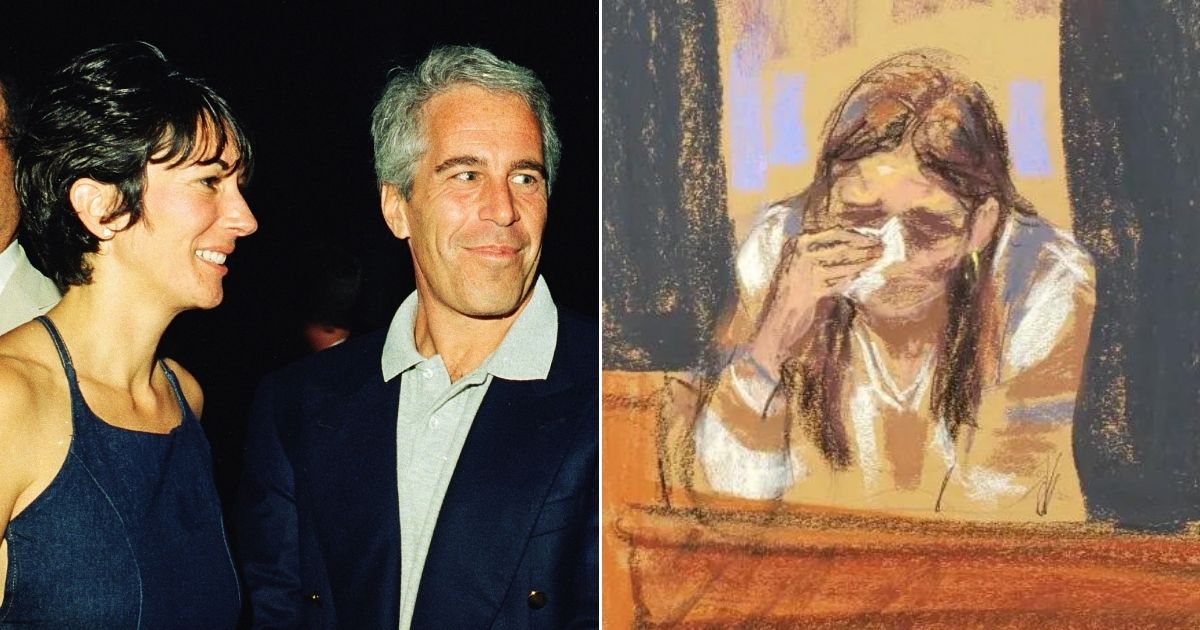 Carolyn Andriano, seen in a courtroom sketch at right, was trafficked by Ghislaine Maxwell and Jeffrey Epstein, left. She died in May.