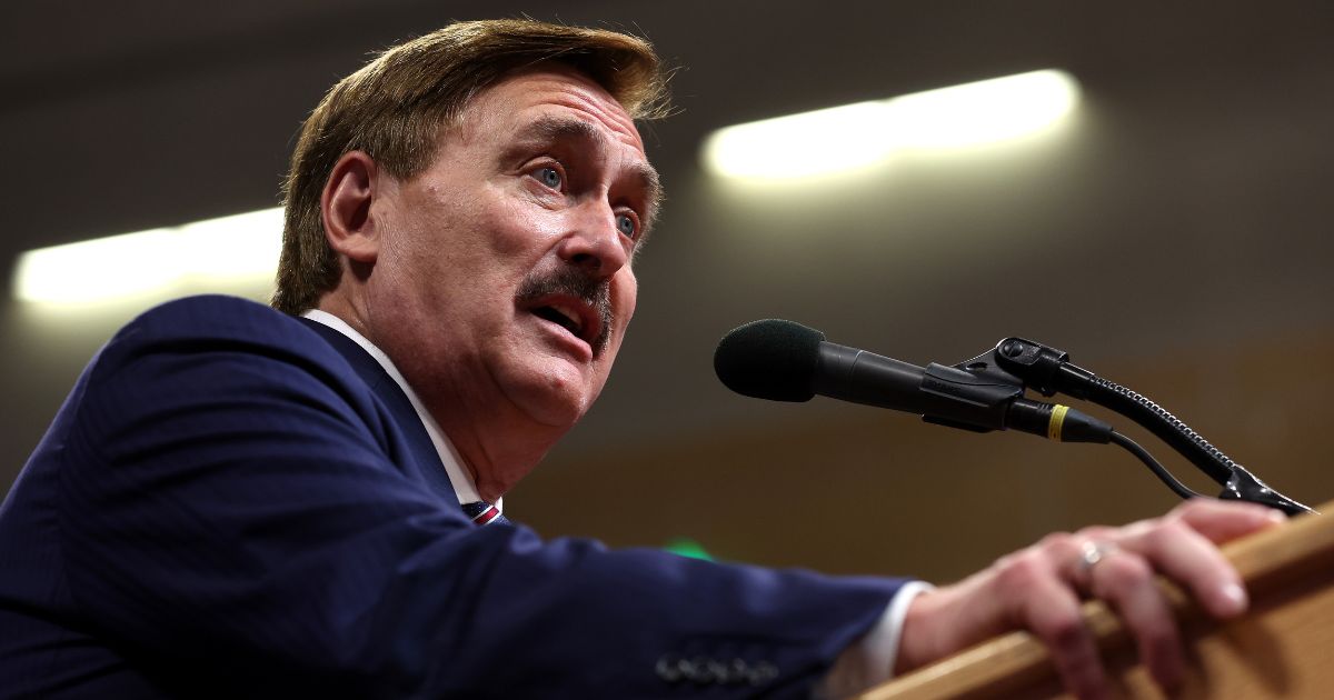 MyPillow CEO Mike Lindell speaks during a "Save America" rally at Alaska Airlines Center in Anchorage, Alaska, on July 9, 2022.