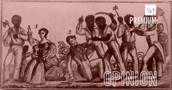 Slaves led by Nat Turner are depicted attacking white people in a woodcut published in Samuel Warner's pamphlet "Authentic and Impartial Narrative of the Tragical Scene" in 1831.