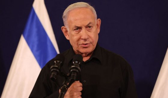 Israeli Prime Minister Benjamin Netanyahu speaks during a news conference at the Kirya military base in Tel Aviv on Saturday.