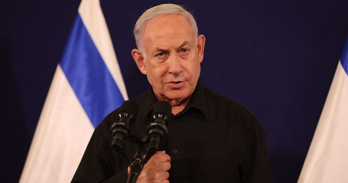 Israeli Prime Minister Benjamin Netanyahu speaks during a news conference at the Kirya military base in Tel Aviv on Saturday.