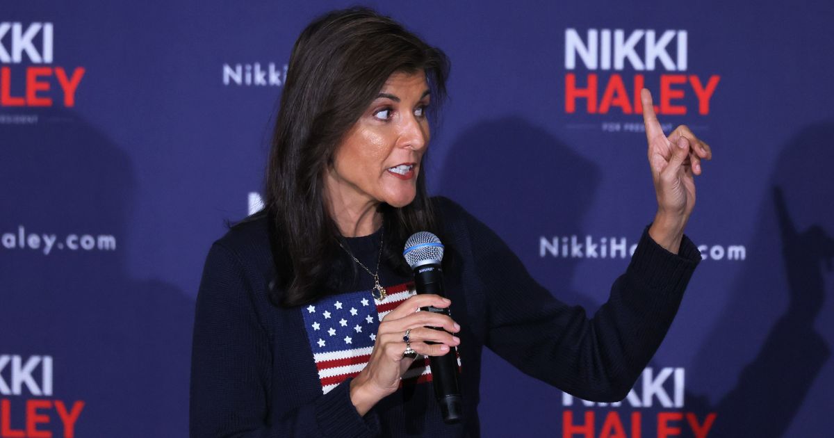 Republican presidential candidate former U.N. Ambassador Nikki Haley speaks during a town hall Thursday in Rochester, New Hampshire. Haley has taken a strong stance defending Israel against calls for "restraint" in their retaliation against Hamas for last week's attacks on Israeli civilians and military posts.