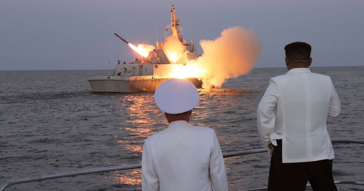 Kim Jong Un observing the supposed test-firing of strategic cruise missiles