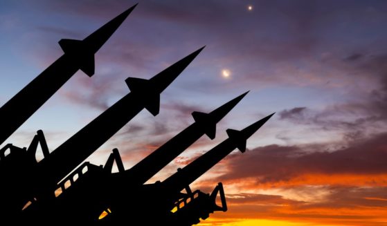 This stock image shows four nuclear missiles silhouetted against a sunset. The U.S. has recently announced plans for the development of a new nuclear bomb.