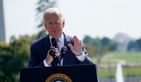 President Joe Biden speaking during an event outside the White House