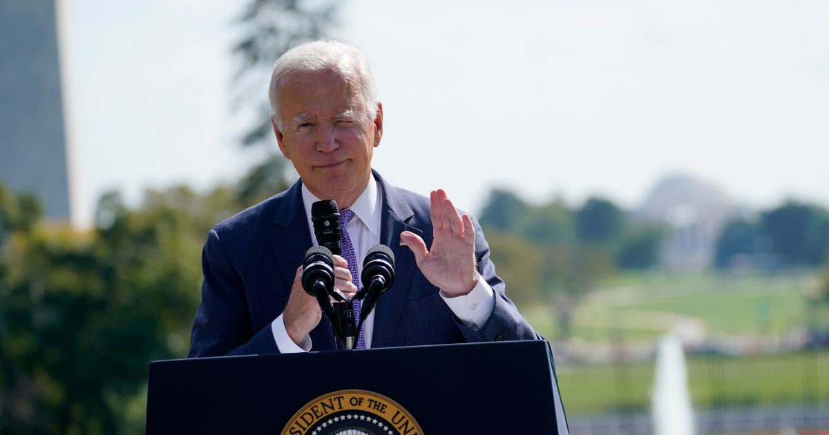 President Joe Biden speaking during an event outside the White House