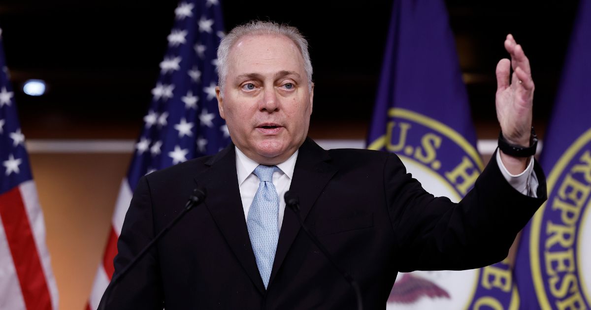 House Majority Leader Steve Scalise speaks to reporters at the U.S. Capitol on Sept. 27 in Washington, D.C.