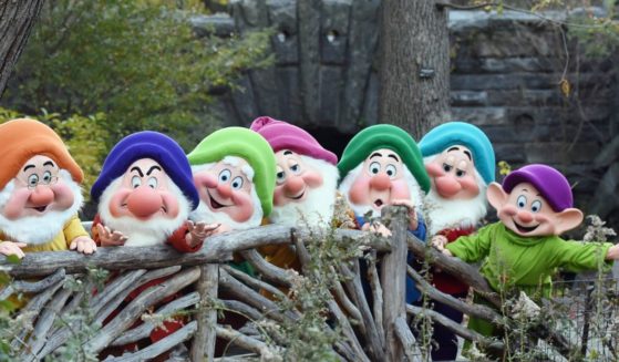 The original Disney seven dwarfs characters are seen exploring The Loch in Central Park in November 2017 in New York City.