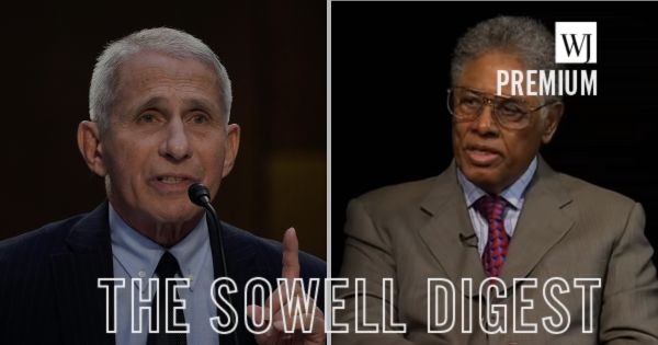 Thomas Sowell speaks about his book "Intellectuals and Society" in 2010. Anthony Fauci testifies during a Senate committee hearing on Capitol Hill on Sept. 14, 2022, in Washington, D.C.
