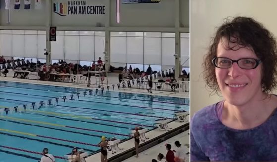 The 50-year-old transgender swimmer competed against 13- and 14-year-old girls at a Toronto swim meet, according to the report.