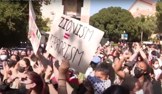 UCLA students demonstrate against Israel's retaliatory strikes in Gaza following last week's massacre of Israeli civilians and members of the military.
