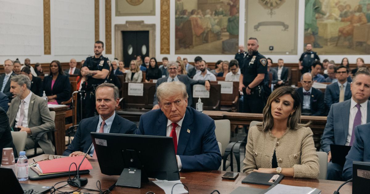 Former U.S. President Donald Trump appears in the courtroom with his attorneys Christopher M. Kise and Alina Habba for the third day of his civil fraud trial at New York State Supreme Court on October 4, 2023 in New York City.