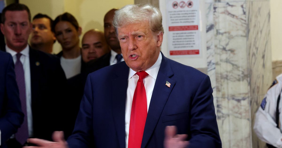 Former U.S. President Donald Trump speaks to the media on the third day of his civil fraud trial at New York State Supreme Court on October 4, 2023 in New York City.