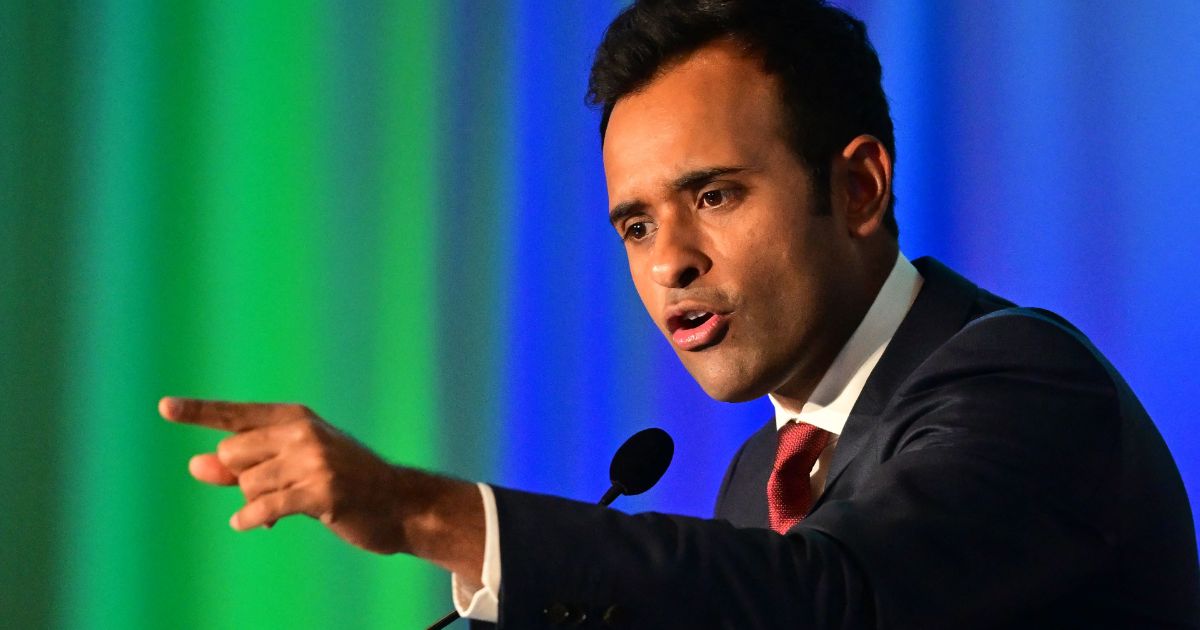 GOP presidential hopeful Vivek Ramaswamy speaks during the California Republican Party's fall 2023 convention in Anaheim, California, on Saturday.