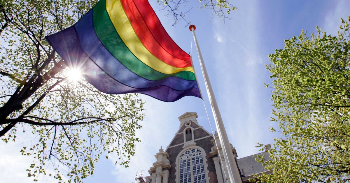 A "pride" flag flies on a flagpole outside the Wester Church in Amsterdam, Netherlands. The Christ United Methodist Church of Jackson is one of several churches that left the United Methodist Church over its LGBT agenda.