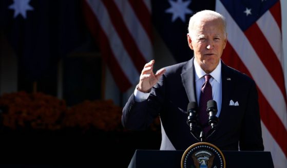 President Joe Biden delivers remarks during a press conference with the Prime Minister of Australia Anthony Albanese in the Rose Garden at the White House on Wednesday in Washington, D.C.