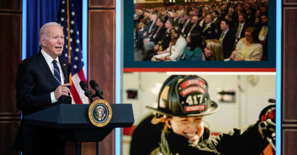 President Joe Biden delivers virtual remarks at the U.S. Fire Administrator's Summit on Fire Prevention & Control in the South Court Auditorium on the White House campus on Tuesday in Washington, D.C.