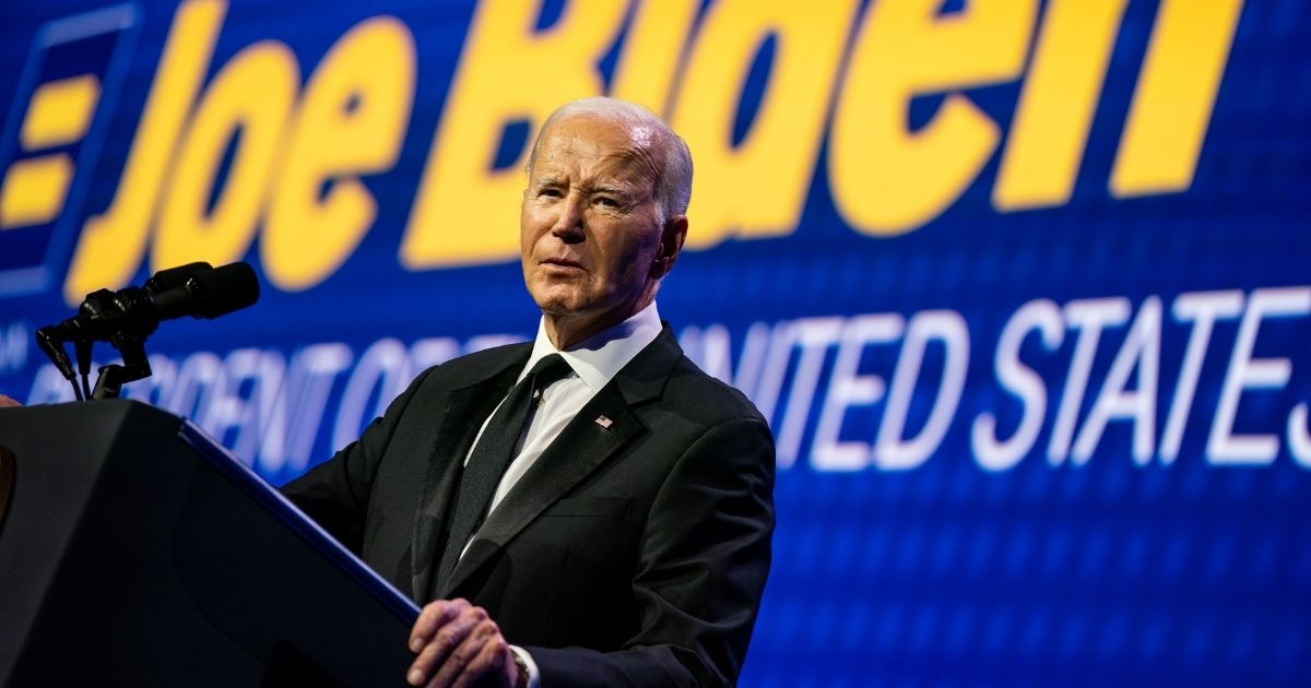 President Joe Biden delivers remark on stage during the 2023 Human Rights Campaign National Dinner at the Washington Convention Center on Saturday in Washington, D.C.