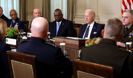 U.S. President Joe Biden gives remarks before the start of a meeting with leaders from the Department of Defense in the State Dining Room of the White House on October 26, 2022 in Washington, DC.