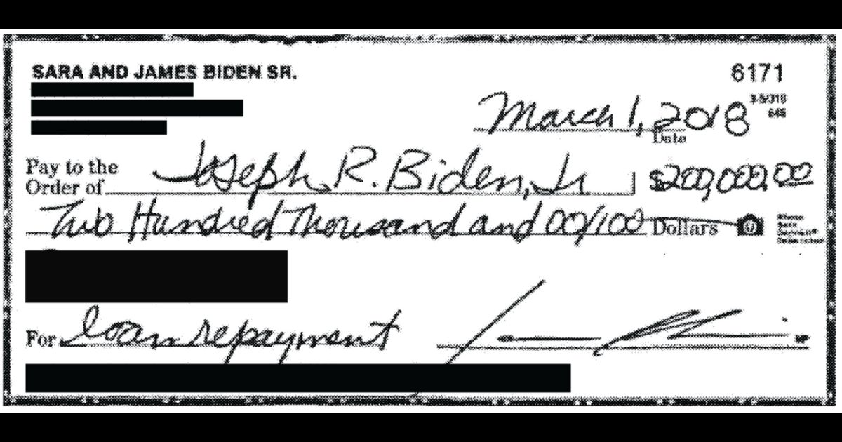 This Twitter screen shot shows a redacted receipt for a check, made out to President Joe Biden.