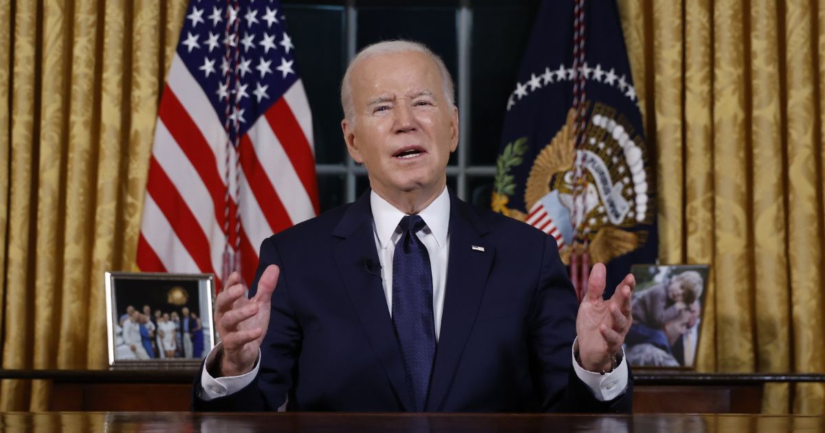 President Joe Biden addresses the nation from the Oval Office of the White House on October 19, 2023 in Washington, DC.