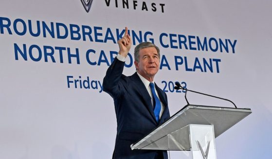 North Carolina Gov. Roy Cooper speaks as Electric carmaker Vinfast breaks ground in its $4B NC manufacturing plant located within the Triangle Innovation Point on July 28 in Chatham County, North Carolina.