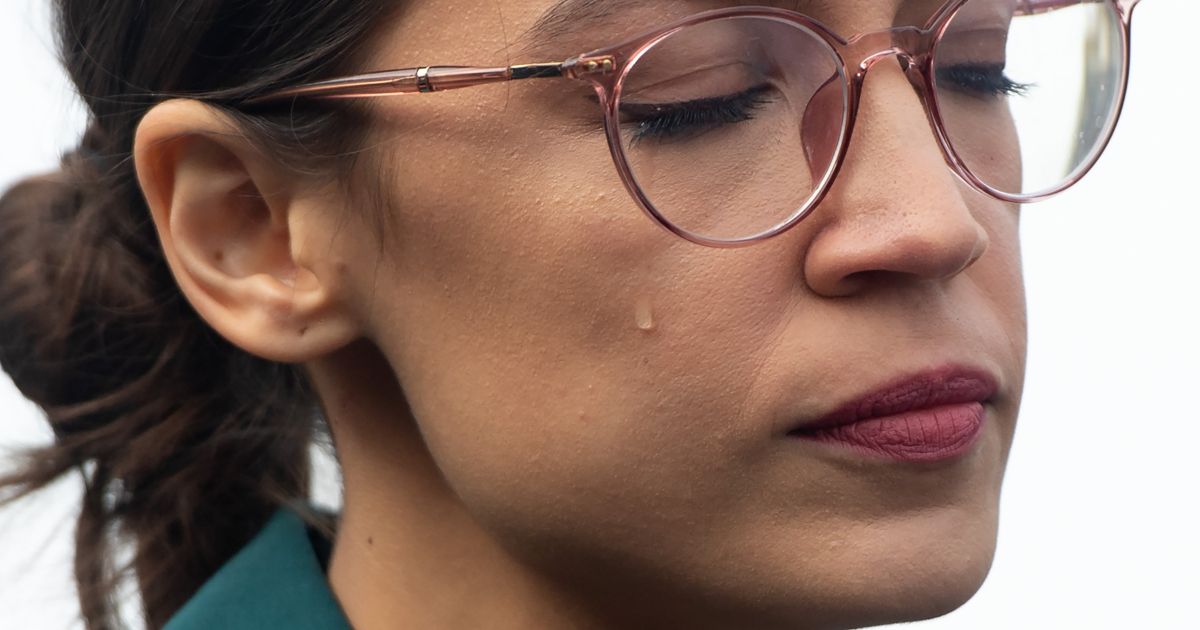 US Representative Alexandria Ocasio-Cortez, Democrat of New York, sheds a tear during a press conference calling on Congress to cut funding for US Immigration and Customs Enforcement (ICE) and to defund border detention facilities, outside the US Capitol in Washington, DC, February 7, 2019.