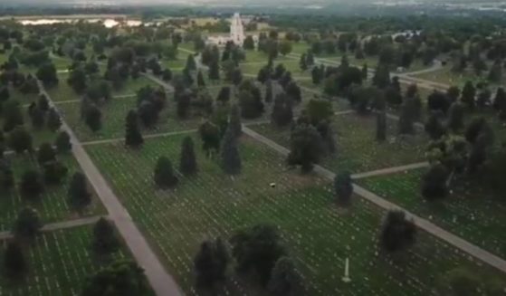 This Twitter screen shot shows an aerial view of a cemetery from KDVR.